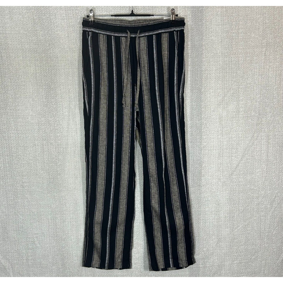 Ann Taylor Pants Womens XS Black Stripe Actual 30X30 Linen Blend Wide Leg NWT - Picture 1 of 10